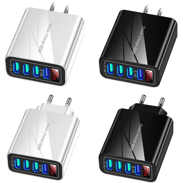 4 puertos USB Pantalla LED UE AC Cargador de pared de viaje para el hogar 20W Cargadores de adaptador de corriente automático para Iphone x 14 12 13 Pro max Samsung Sony Android pone pc