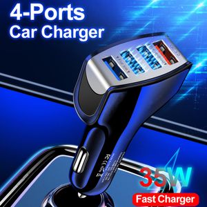 4 USB QC3.0 Chargeur de voiture pour téléphone portable Charge rapide multiport One Drag Four Port Chargers