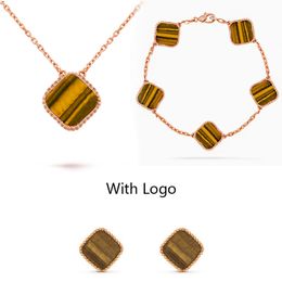 4 vans Leaf Clover Ketting Designer luxe Sieraden Set Hanger Kettingen Armband Oorknopjes Goud Zilver Parelmoer Groene Bloem Ketting Schakelketting Dames