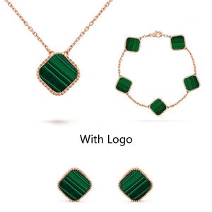 4 vans Leaf Clover Ketting Designer luxe Sieraden Set Hanger Kettingen Armband Oorknopjes Goud Zilver Parelmoer Groene Bloem Ketting Schakelketting Dames