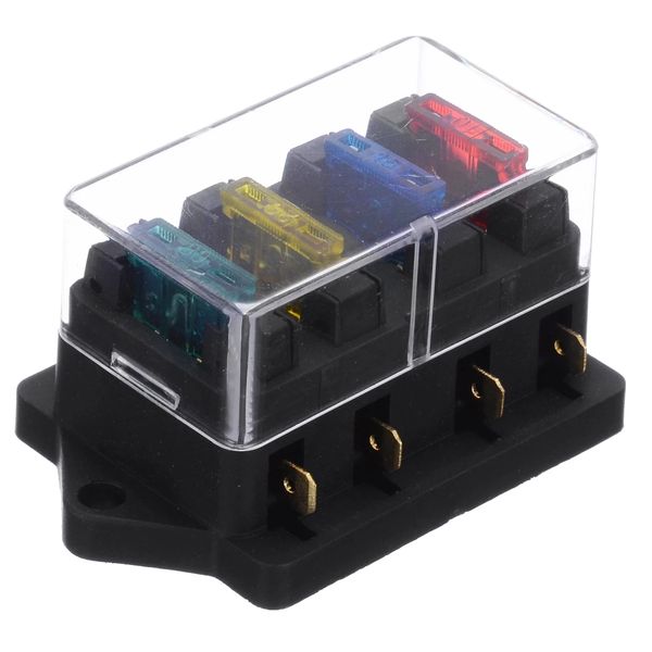 Caja de fusibles de 4 vías DC 12V 24V Circuito Coche Remolque Caja de fusibles de hoja automática Soporte de bloque ATC ATO Portafusibles