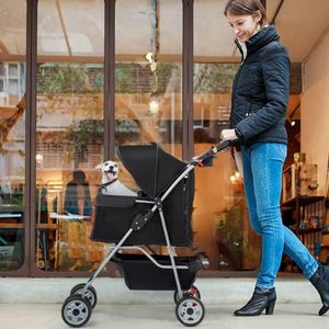 4 wielen huisdier wandelwagen kat hond kooi kinderwagen reizen opvouwbare drager 5 kleuren 04t202f