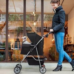 4 wielen huisdier wandelwagen kat hond kooi kinderwagen reizen opvouwbare drager 5 kleuren 04t2725