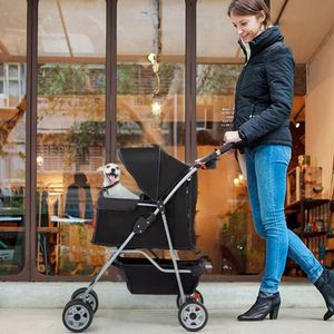 4 wielen huisdier wandelwagen kat hond kooi kinderwagen reizen opvouwbare drager 5 kleur 04t188m