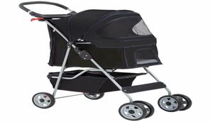 4 wielen huisdier wandelwagen kat hond kooi kinderwagen reizen opvouwbare drager 5 kleuren 04T4850048