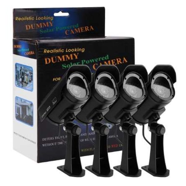 4 x caméra factice extérieure à énergie solaire, caméra de sécurité domestique CCTV LED