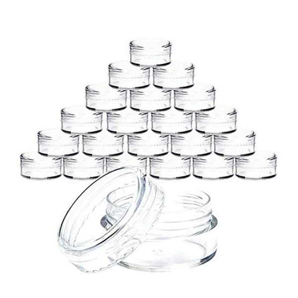 40#100 PCS 3 gramos de joyería de plástico transparente Caja de almacenamiento de maquillaje de maquillaje Pequeño contenedor redondo Cajas de maquillaje de maquillaje Bins284q