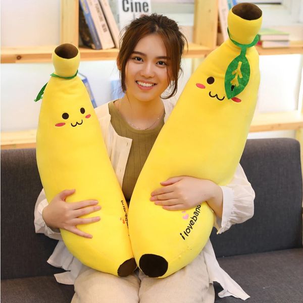 40-100 cm géant doux dessin animé sourire banane jouets en peluche peluche fruits coussin oreiller créatif filles saint valentin cadeau en peluche poupée 240119