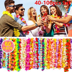 40-100 pièces couronne hawaïenne décoration de fête hawaïenne guirlande artificielle collier fleurs hawaïennes printemps fête plage Leis Bracelet