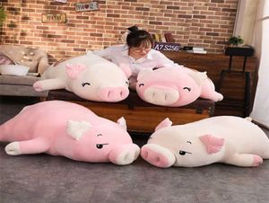40 110 cm Squishy Pig peluche poupée couché peluche cochon jouet blanc rose animaux doux peluche main plus chaude couverture enfants cadeau réconfortant 26691369