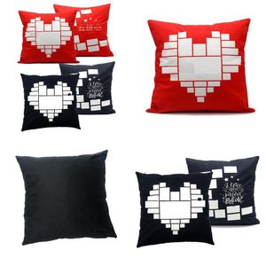 40*40cm Sublimation blanc housse de coussin taies d'oreiller noir rouge coeur lune bricolage Photo thermique chaleur impression fête pâques oreiller couvre