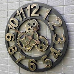 40/45 / 50cm 3D Wandklok Grote / Houten / Vintage Klokken Silent / Antieke Big Horloges Home Decor voor Woonkamer 210913