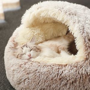 40/50 cm Super Soft Cat Dog Bed Kennel Invierno Cálido Redondo Perro Cachorro Dormir Cojín Largo Felpa Pet Mat House 210713