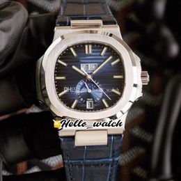 40.5mm yr 5726a-001 sport horloges jaarlijkse kalender 5726 cal.324 s qa automatische heren horloge D-Blue Textured Dial Steel Case Blue Leather HWPP Hallo_watch 6 kleur