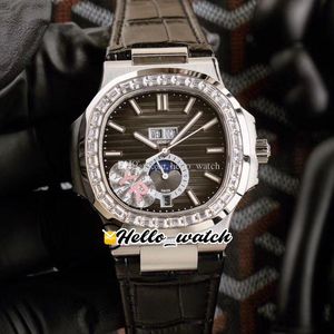 40.5mm YR 5726A-001 Sporthorloges jaarlijkse kalender 5726 CAL.324 S QA Automatic Mens Horloge Zwart Textuur Dial Steel Diamond Bezel Leather HELLO_WATCH