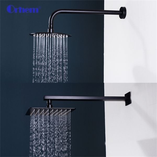 40 cm Acier Inoxydable Noir Chrome Carré Dans Bras De Douche De Pluie Fixé Au Mur Pour Pommeau De Douche Accessoires De Douche 200925