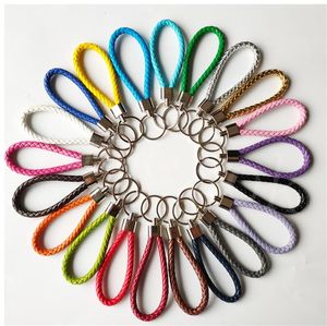 40 kleur pu lederen gevlochten geweven sleutelhanger touw ringen passen diy cirkel hanger sleutelhangers houder van auto -slijtage sieraden accessoires in bulk df335