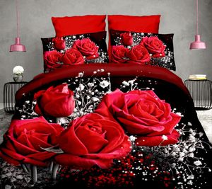 40 coton 3D Rose ensembles de literie haute qualité doux housse de couette drap taie d'oreiller réactif imprimé literie reine linge de lit