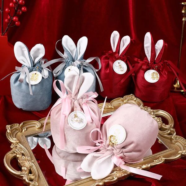 40 bolsas creativas de conejo de Pascua pendientes bolsas de terciopelo cajas de regalo cajas de dulces cajas de dulces de boda lindas decoraciones de Pascua 240205