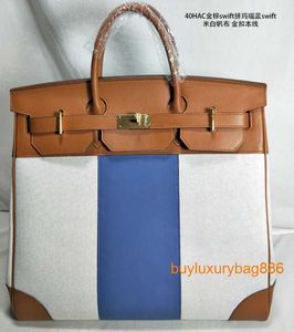 40 bolsos de mano, bolso de cuero personalizado, bolso de lona íntegramente de cuero para hombres y mujeres, bolso Universal de gran capacidad, bolso de viaje de piel de vaca HB FCB0