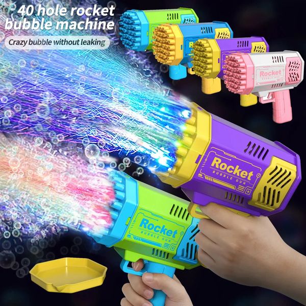 40 trous électrique Rocket Bubble Machine Handheld Space Automatic Light Bubble Gun Kids Outdoor Battle Toys Without Bubble Water 240425