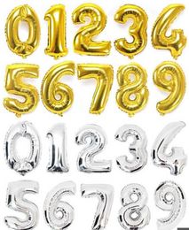 40 pouces 09 Goldsilver Foil Number Balloons Birthday Maridage Party Party Party Hélium Balloon gonflable6339141
