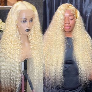 40 pouces 613 miel blond bouclés dentelle avant perruque de cheveux humains brésilien vague profonde couleur synthétique frontale perruques pour les femmes délié naturel