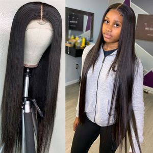 Brésilien 40 pouce Brésilien droit 13x4 Perruques de cheveux humains avant 250 densité Remy Lace Frontal Wig for Black Women