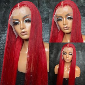 Perruque Lace Frontal Wig brésilienne sans colle, 40 pouces, rouge bordeaux, pre-plucked, Hd, perruque Lace Frontal Wig, lisse, os coloré, pour femmes