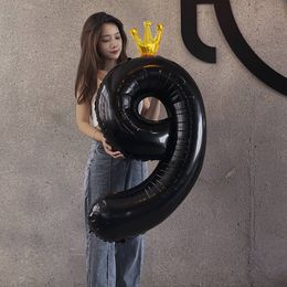 40 inch grote grote samengevoegde kroon zwarte digitale aluminium folie ballon verjaardagsfeestje decoraties baby shower cadeau nummer ballonnen met kroon bruiloft 0 1 2 3 4 5 6 7 8 9