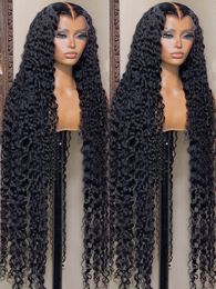Curly de 40 pouces Curly 13x4 Perruque à cheveux humains avant 220% Densité Brésilien Perruques pour femmes profondes vagues 13x6 HD Lace Frontal Coiffure humaine Pré-cueillette