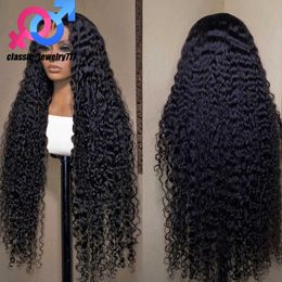 Perruques de cheveux humains avant de dentelle bouclée de 40 pouces pour les femmes noires pré-cueillies brésiliennes 13x4 perruque frontale de vague profonde perruque de dentelle synthétique noire Hd