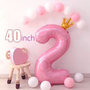 40 inch grote grote samengevoegde kroonroze roze digitale aluminium folie Ballon verjaardagsfeestje decoraties baby shower cadeau nummer ballonnen met kroon bruiloft 0 1 2 3 4 5 6 7 8 9