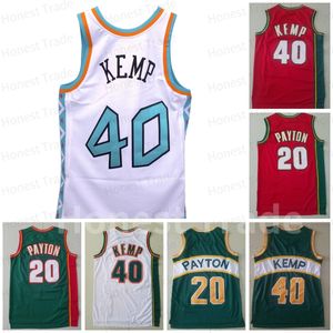 40 Kemp Throwback Basketball Jersey Hommes Gary 20 Payton Shawn Seattle Basketball Shorts Maillots Rouge Blanc Vert Cousu