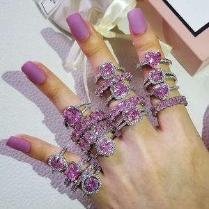 40 modellen sprankelende Cz diamant stapelbare ring smaragd rond vierkant traan ovaal zirkoon hart prinses geslepen roze moissanite ringen