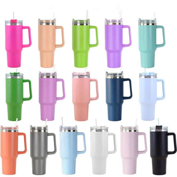 Gobelets en acier inoxydable de 40 OZ, tasses isolées sous vide, tasses d'eau avec couvercles et pailles, poignée, bouteille Thermos, tasses à café, vente en gros