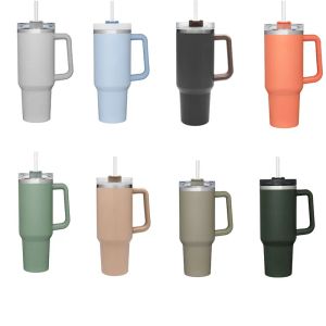 Vasos de 40 oz Vasos de acero inoxidable con aislamiento al vacío con asa y pajita Adventure Quencher Travel 40oz Camping Travel Car Mugs 0809