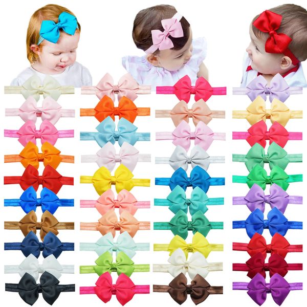 40 pièces bandeaux pour bébés filles 3.5 ruban gros-grain nœuds de cheveux bandeau élastique accessoires de cheveux faits à la main pour bébé en bas âge 240102