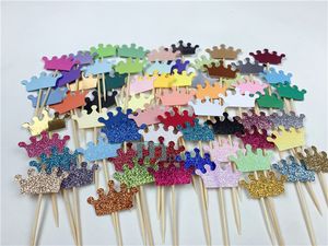 40 pièces / lot multi-style à main couronne rose rose coeur bleu cupcake toppers gâteau de fête de fête d'anniversaire décoration de fête de mariage