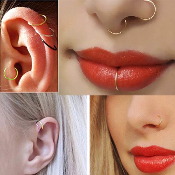 40 pièces/ensemble anneau de nez en acier inoxydable bijoux de corps cerceau Cartilage cerceau Septum Piercing 0.5*8mm/10mm