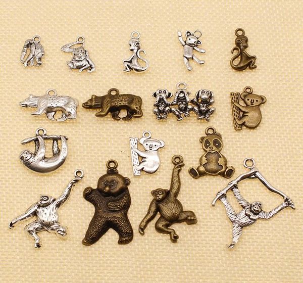 40 pièces charme en argent ou pendentifs bijoux de fabrication de singe animal orang-ours koala ours panda paresseux hj0282150013
