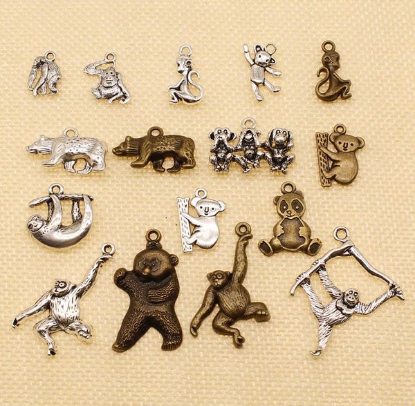 40 pièces breloque en argent ou pendentifs fabrication de bijoux Animal singe orang-outan Koala ours Panda paresseux HJ0284461128