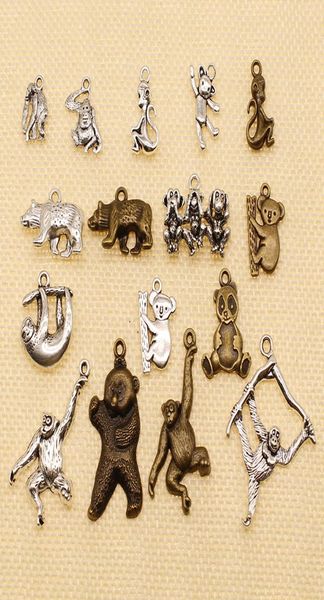 40 pièces breloque en argent ou pendentifs fabrication de bijoux Animal singe orang-outan Koala ours Panda paresseux HJ0287946679