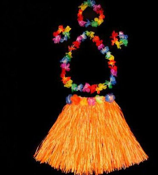 40 ensembles 40 cm hawaïen Hula jupe et 4 pc Lei ensemble dames Luau déguisement fête plage, herbe jupe fleur guirlande ensemble