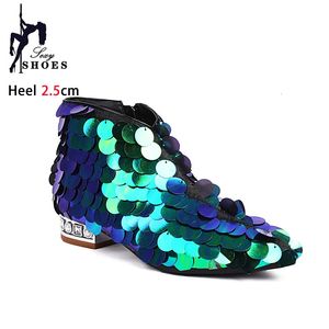 40 Stage Heel Dames Lage enkel Show bling glanzende pailletten hoge hakken trend glitter party schoenen dames puntige teen korte laarzen 231219 s 404 s 4