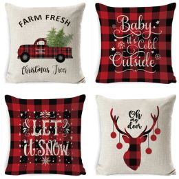 40 Stijlen Kerst Kussensloop Plaid Linnen Sierkussenslopen Vierkante Bank Decoratief Kussen Kussenhoes Kerst Kussensloop Home Decor BJ