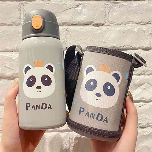 400-500ml Enfants Thermos Tasse Avec Paille En Acier Inoxydable Dobble Vide Flacons Enfants Mignon Thermique Bouteille D'eau Tumbler Thermocup 210913