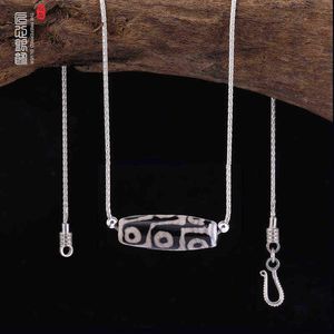 40009 S925 Collier en argent sterling Chaîne de chandail Mode simple Perles Dzi Wild Retro Fine Jewelry