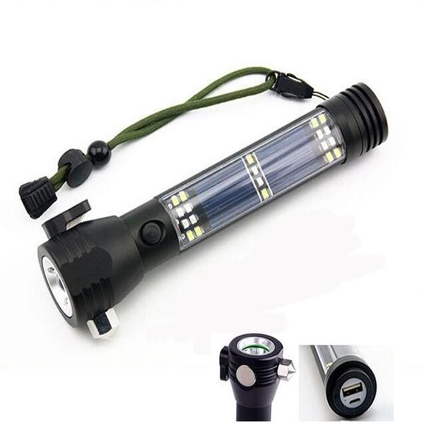 La torche de secours multifonction rechargeable de 4000LM allume la banque d'alimentation USB a mené la lampe de poche solaire avec la boussole de marteau de sécurité Magnet225e