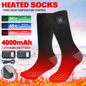 Chaussettes chauffantes d'hiver 4000mah pour hommes et femmes Chauffe-pieds chauffants électriques Chaussettes chaudes électriques CyclingTrekking Ski